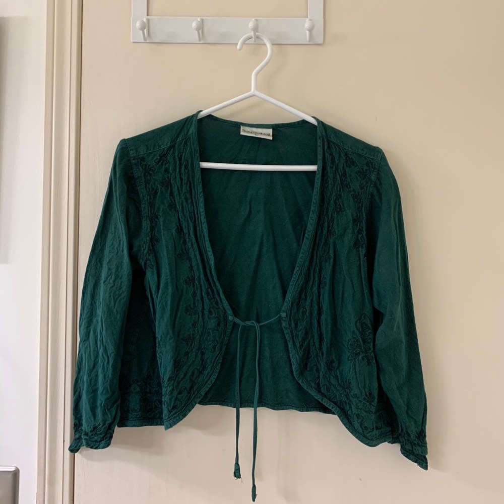 Thrifted teal tied blouse